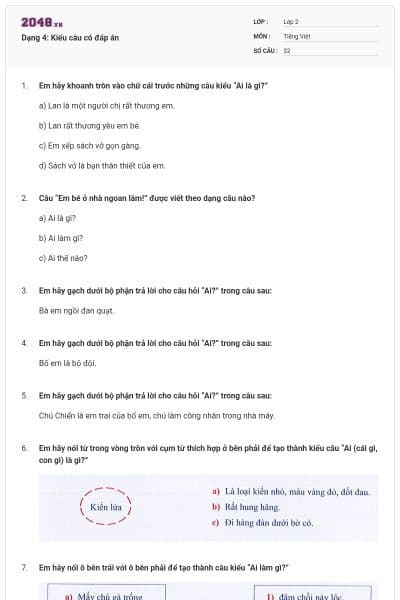 Dạng 4: Kiểu câu có đáp án