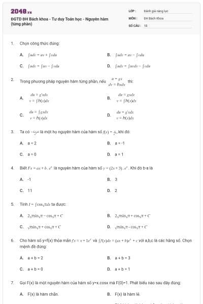 ĐGTD ĐH Bách khoa - Tư duy Toán học - Nguyên hàm (từng phần)