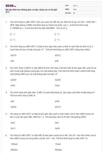 Bài tập Hình học không gian cơ bản, nâng cao có lời giải (P7)