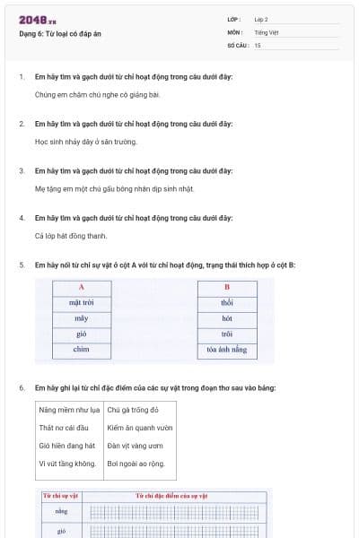 Dạng 6: Từ loại có đáp án