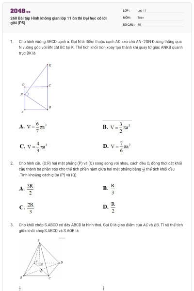 260 Bài tập Hình không gian lớp 11 ôn thi Đại học có lời giải (P5)