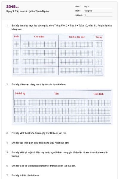 Dạng 9: Tập làm văn (phần 2) có đáp án