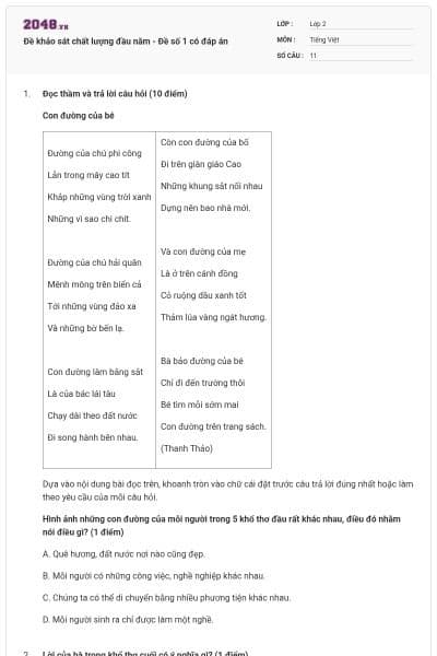 Đề khảo sát chất lượng đầu năm - Đề số 1 có đáp án