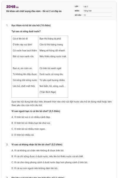 Đề khảo sát chất lượng đầu năm - Đề số 2 có đáp án