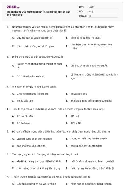 Trắc nghiệm Khái quát nền kinh tế, xã hội thế giới có đáp án ( vận dụng)