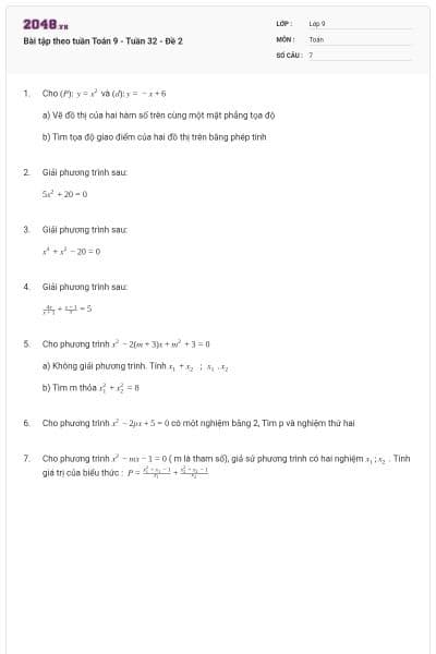 Bài tập theo tuần Toán 9 - Tuần 32 - Đề 2