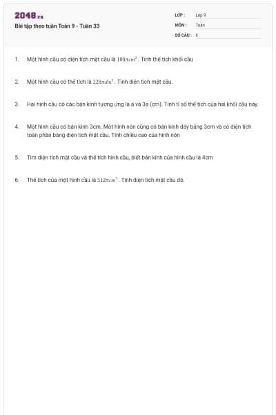 Bài tập theo tuần Toán 9 - Tuần 33