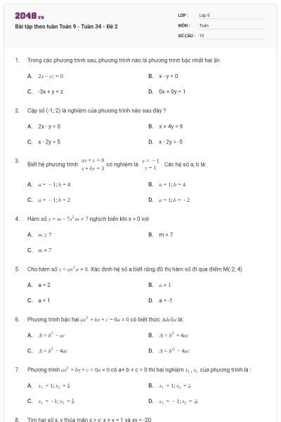 Bài tập theo tuần Toán 9 - Tuần 34 - Đề 2