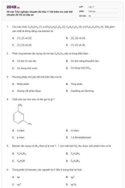 30 câu Trắc nghiệm chuyên đề Hóa 11 Đề kiểm tra một tiết chuyên đề VII có đáp án