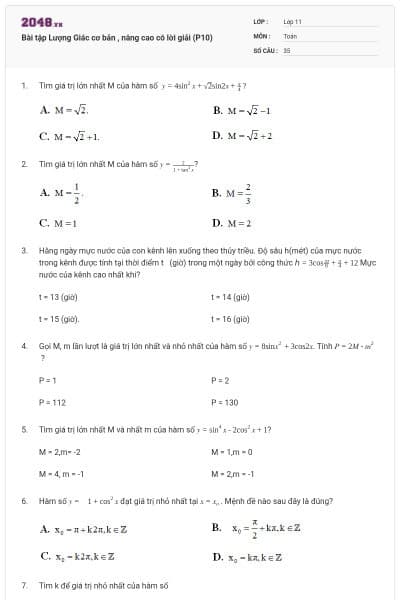Bài tập Lượng Giác cơ bản , nâng cao có lời giải (P10)