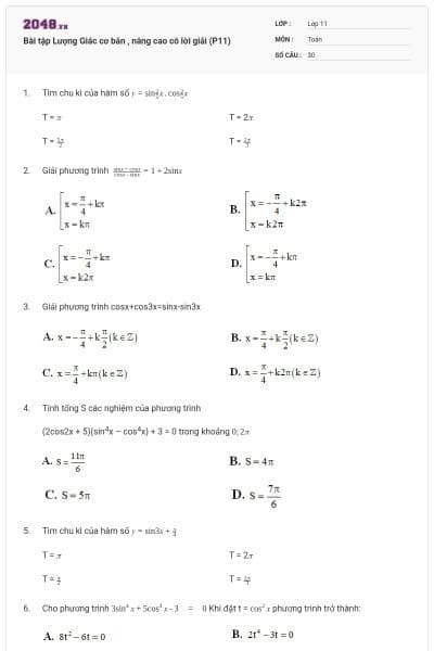 Bài tập Lượng Giác cơ bản , nâng cao có lời giải (P11)