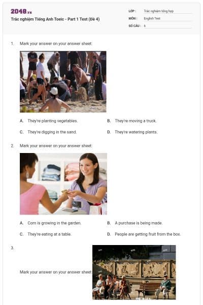 Trắc nghiệm Tiếng Anh Toeic - Part 1 Test (Đề 4)