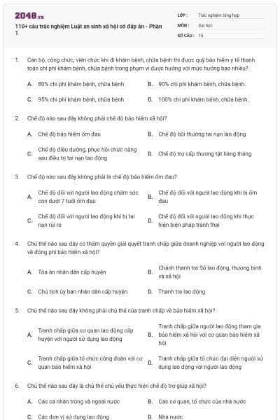 110+ câu trắc nghiệm Luật an sinh xã hội có đáp án - Phần 1