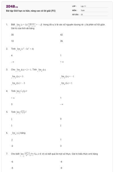 Bài tập Giới hạn cơ bản, nâng cao có lời giải (P2)