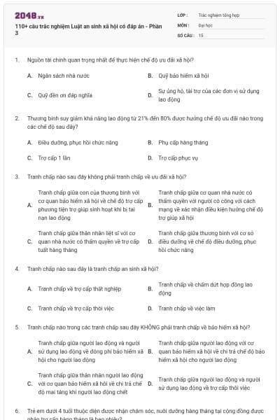 110+ câu trắc nghiệm Luật an sinh xã hội có đáp án - Phần 3
