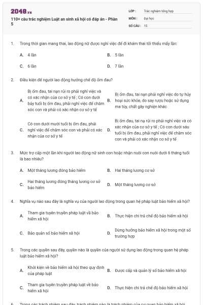 110+ câu trắc nghiệm Luật an sinh xã hội có đáp án - Phần 5