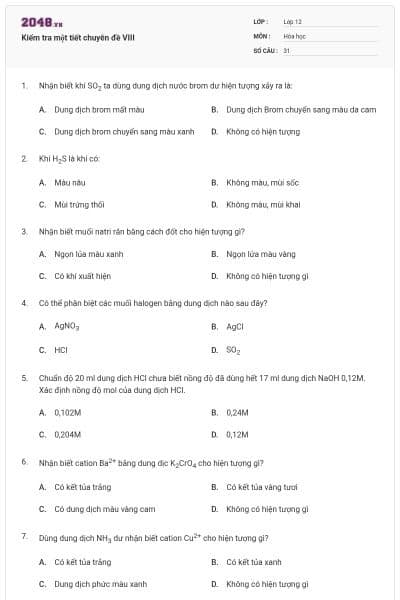 Kiểm tra một tiết chuyên đề VIII