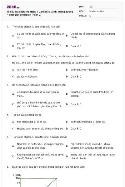 15 câu Trắc nghiệm KHTN 7 Cánh diều Đồ thị quãng đường – Thời gian có đáp án (Phần 2)