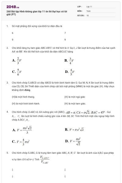 260 Bài tập Hình không gian lớp 11 ôn thi Đại học có lời giải (P7)