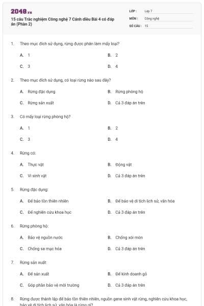 15 câu Trắc nghiệm Công nghệ 7 Cánh diều Bài 4 có đáp án (Phần 2)