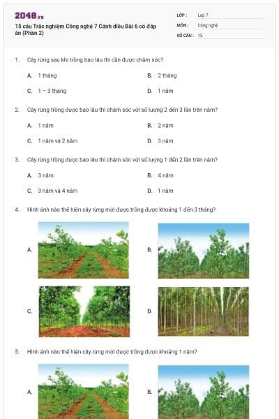 15 câu Trắc nghiệm Công nghệ 7 Cánh diều Bài 6 có đáp án (Phần 2)