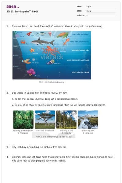 Bài 23: Sự sống trên Trái Đất