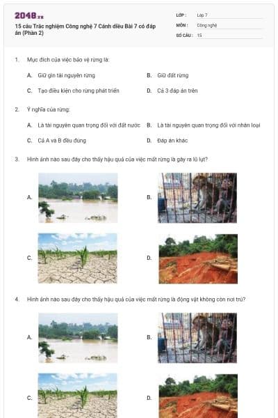 15 câu Trắc nghiệm Công nghệ 7 Cánh diều Bài 7 có đáp án (Phần 2)