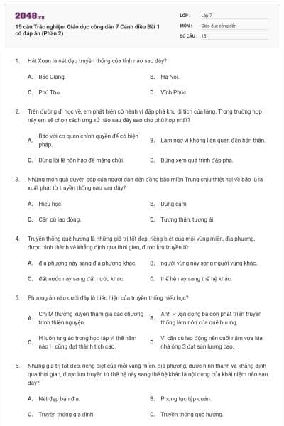 15 câu Trắc nghiệm Giáo dục công dân 7 Cánh diều Bài 1 có đáp án (Phần 2)