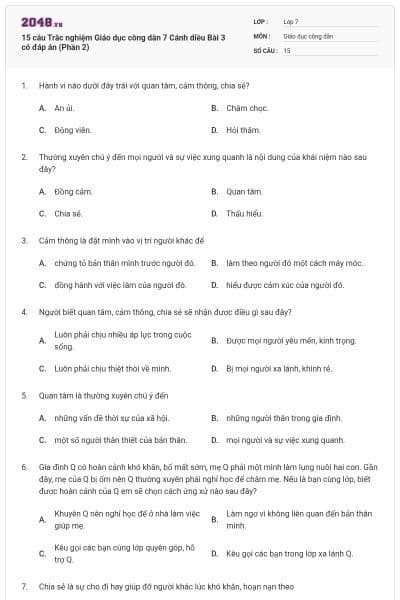 15 câu Trắc nghiệm Giáo dục công dân 7 Cánh diều Bài 3 có đáp án (Phần 2)