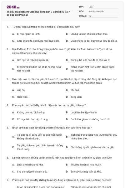 15 câu Trắc nghiệm Giáo dục công dân 7 Cánh diều Bài 4 có đáp án (Phần 2)