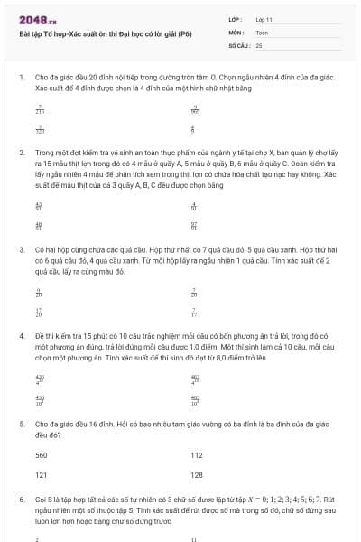 Bài tập Tổ hợp-Xác suất ôn thi Đại học có lời giải (P6)