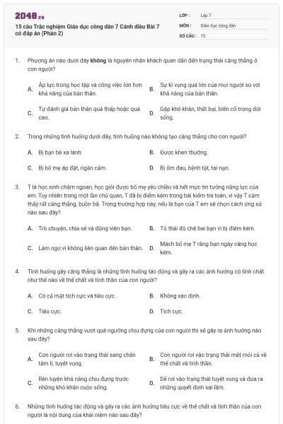 15 câu Trắc nghiệm Giáo dục công dân 7 Cánh diều Bài 7 có đáp án (Phần 2)