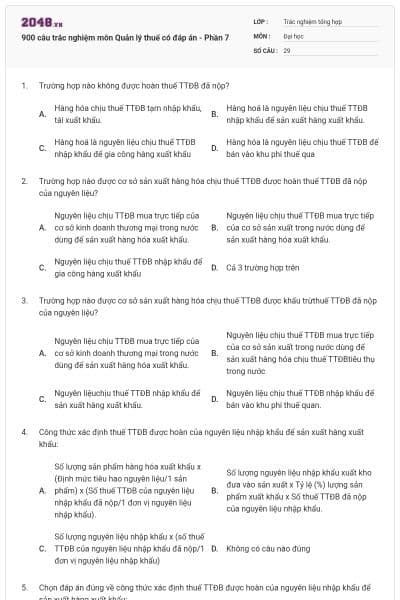 900 câu trắc nghiệm môn Quản lý thuế có đáp án - Phần 7