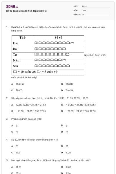 Đề thi Toán 6 Học kì 2 có đáp án (Đề 6)