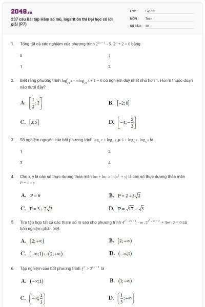 237 câu Bài tập Hàm số mũ, logarit ôn thi Đại học có lời giải (P7)