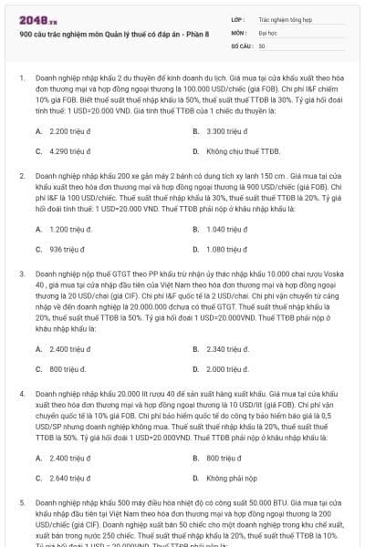 900 câu trắc nghiệm môn Quản lý thuế có đáp án - Phần 8