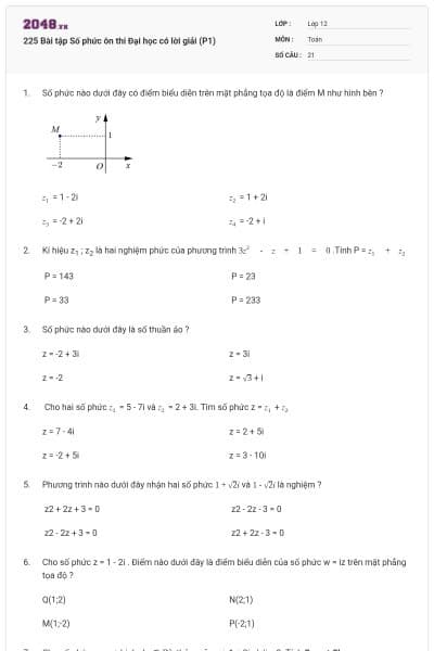 225 Bài tập Số phức ôn thi Đại học có lời giải (P1)