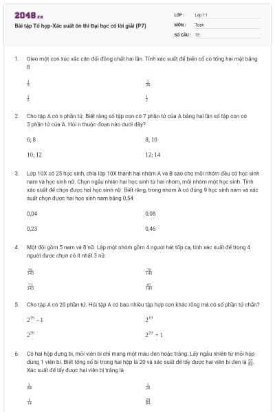 Bài tập Tổ hợp-Xác suất ôn thi Đại học có lời giải (P7)