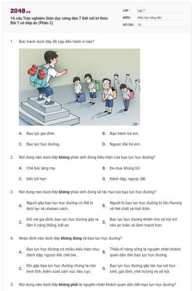 16 câu Trắc nghiệm Giáo dục công dân 7 Kết nối tri thức Bài 7 có đáp án (Phần 2)