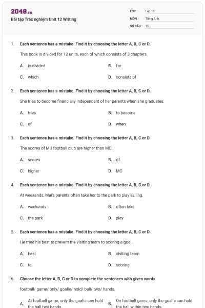 Bài tập Trắc nghiệm Unit 12 Writing