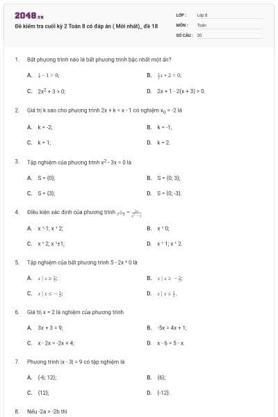 Đề kiểm tra cuối kỳ 2 Toán 8 có đáp án ( Mới nhất)_ đề 18