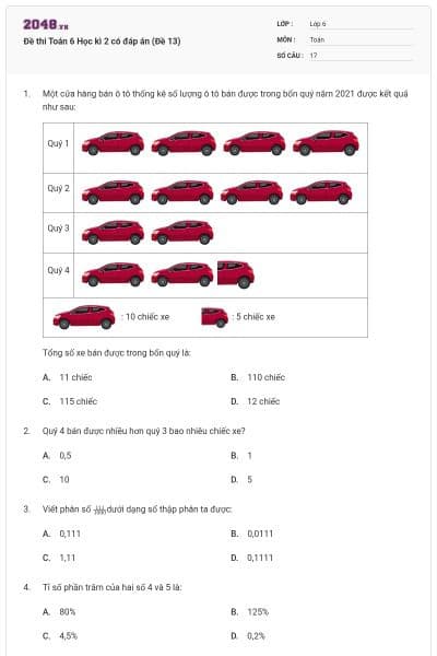 Đề thi Toán 6 Học kì 2 có đáp án (Đề 13)