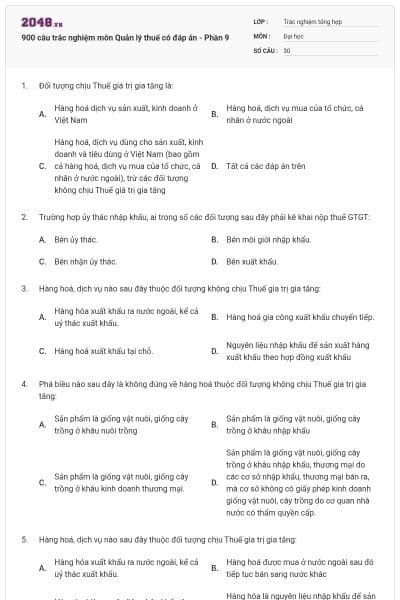 900 câu trắc nghiệm môn Quản lý thuế có đáp án - Phần 9