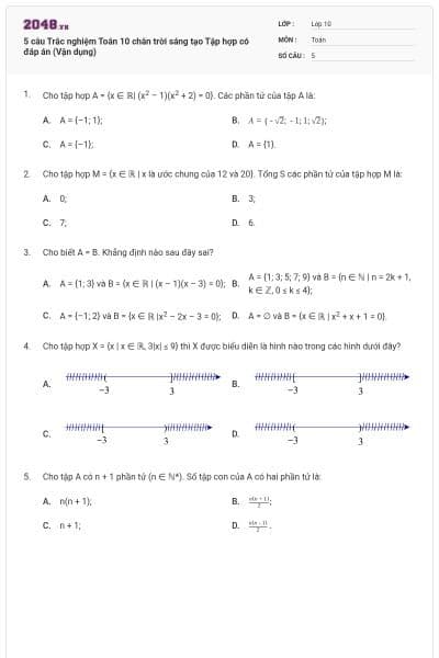 5 câu Trắc nghiệm Toán 10 chân trời sáng tạo Tập hợp có đáp án (Vận dụng)