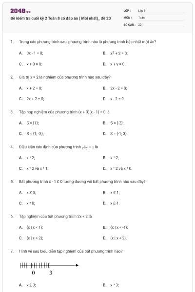 Đề kiểm tra cuối kỳ 2 Toán 8 có đáp án ( Mới nhất)_ đề 20