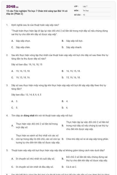 15 câu Trắc nghiệm Tin học 7 Chân trời sáng tạo Bài 14 có đáp án (Phần 2)