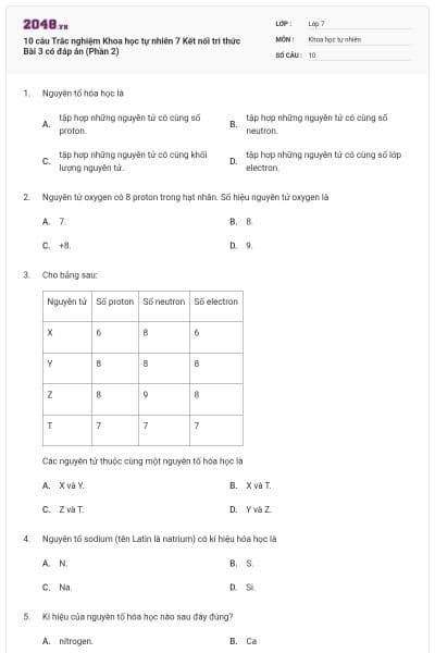 10 câu Trắc nghiệm Khoa học tự nhiên 7 Kết nối tri thức Bài 3 có đáp án (Phần 2)