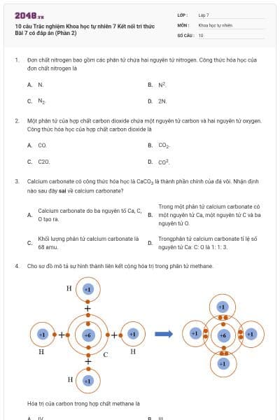 10 câu Trắc nghiệm Khoa học tự nhiên 7 Kết nối tri thức Bài 7 có đáp án (Phần 2)