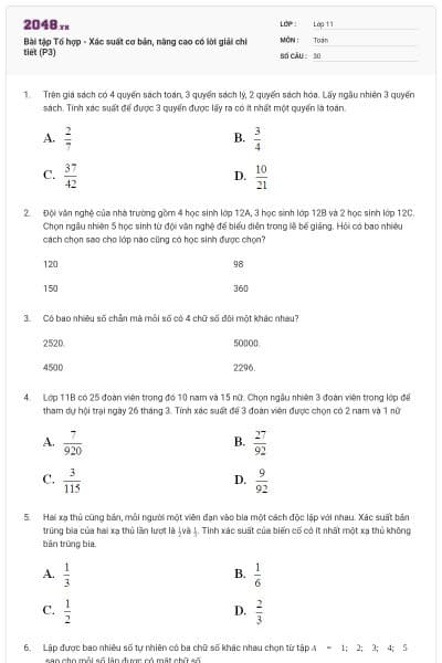 Bài tập Tổ hợp - Xác suất cơ bản, nâng cao có lời giải chi tiết (P3)