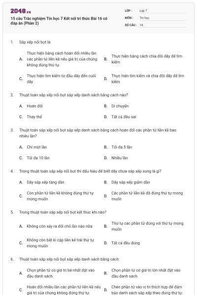 15 câu Trắc nghiệm Tin học 7 Kết nối tri thức Bài 16 có đáp án (Phần 2)